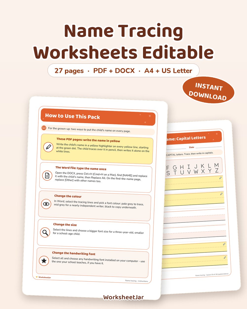 Name Tracing Worksheets Editable | Type Any Child Name - printable tracing & pre-writing PDF, page preview