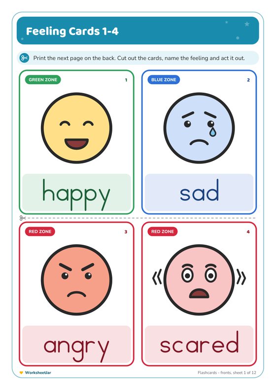 Emotions Flashcards and Zones Chart - inside page 1