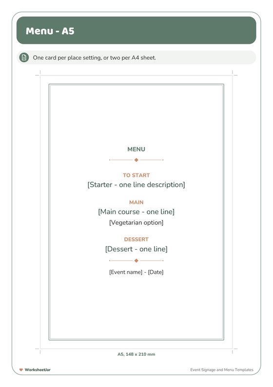 Event Signage and Menu Templates - inside page 2