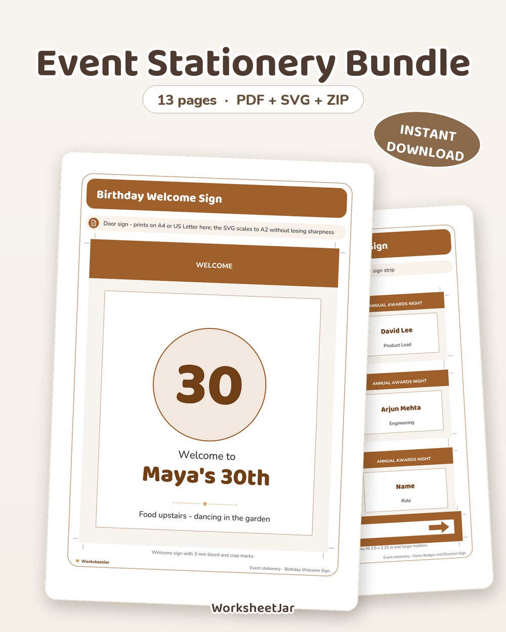 Event Stationery Bundle | Menus, Signage and Place Cards - printable wedding & events PDF, page preview