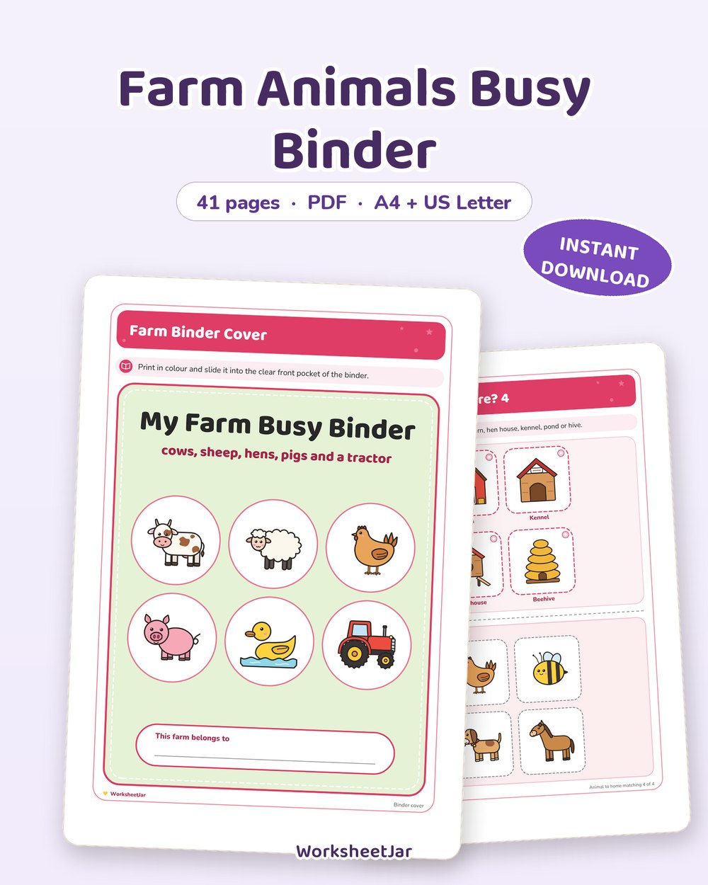 Farm Animals Busy Binder | 41 Page Toddler Theme Pack - printable toddler & busy binders PDF, page preview