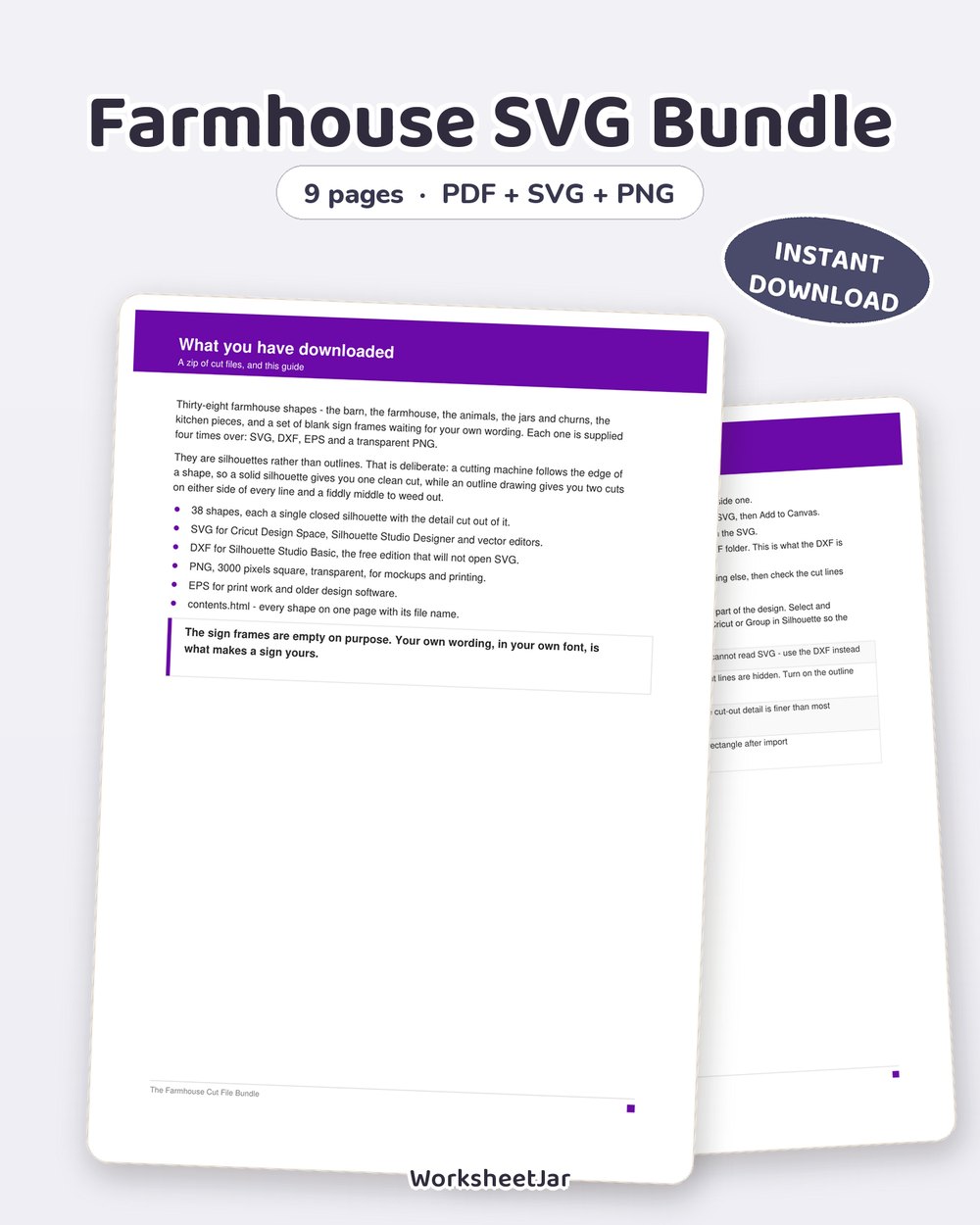 Farmhouse SVG Bundle | 38 Cut Files for Cricut - printable design assets for creators PDF, page preview