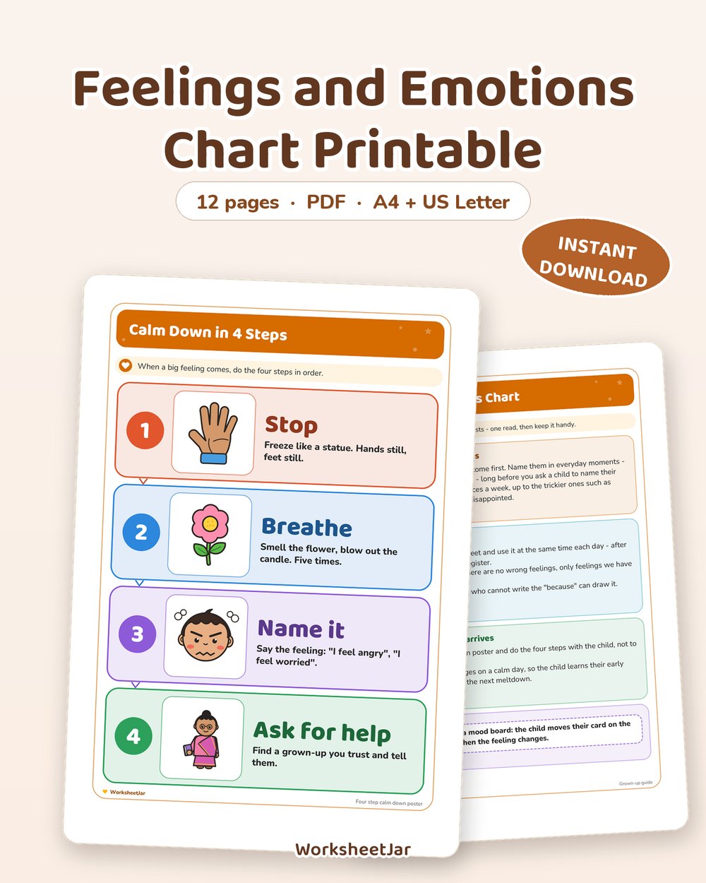 Feelings and Emotions Chart Printable | 20 Faces - printable behaviour & routine charts PDF, page preview
