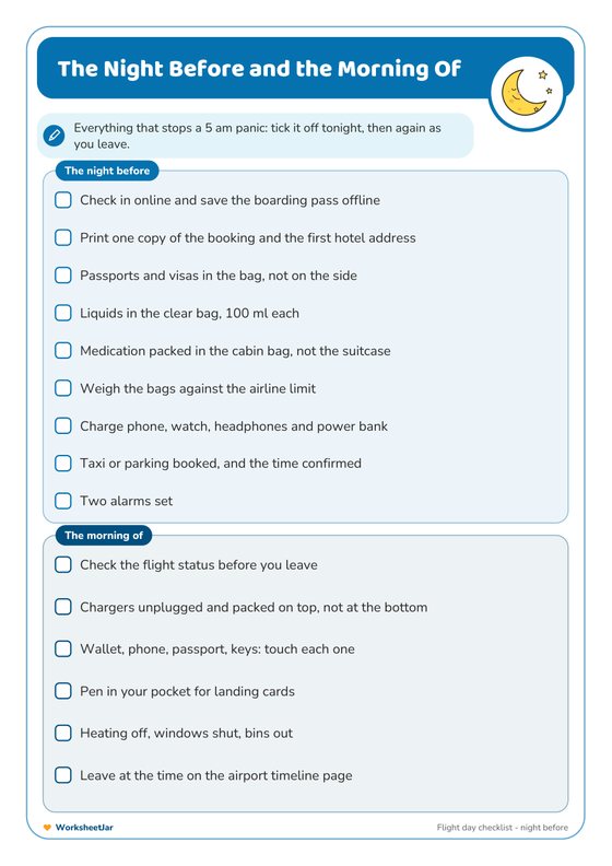 Flight Day Checklist Printable - inside page 1