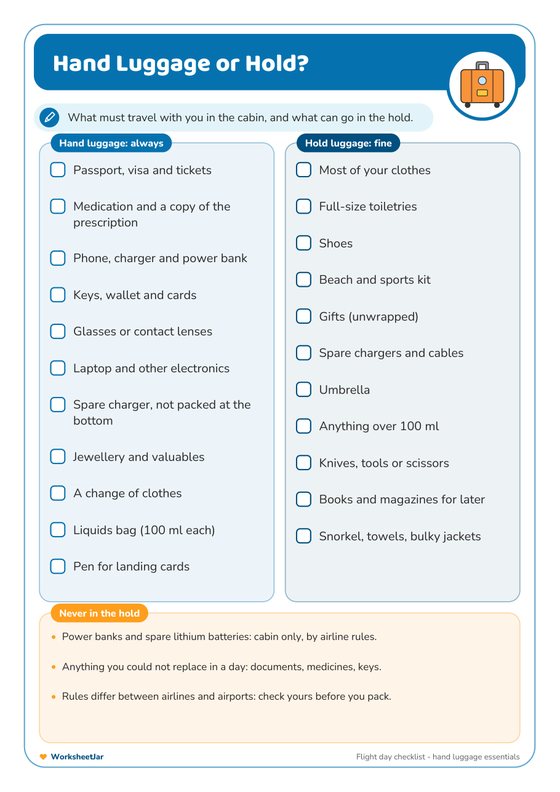 Flight Day Checklist Printable - inside page 2