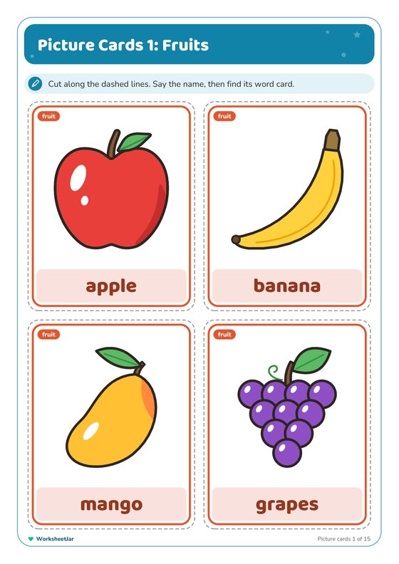 Fruits and Vegetables Flashcards - inside page 1