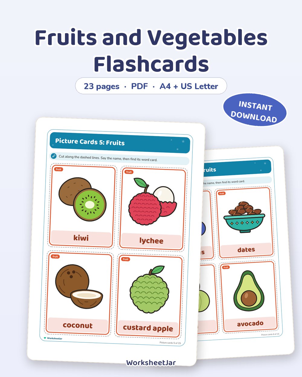 Fruits and Vegetables Flashcards | 60 Picture Cards - printable general knowledge PDF, page preview
