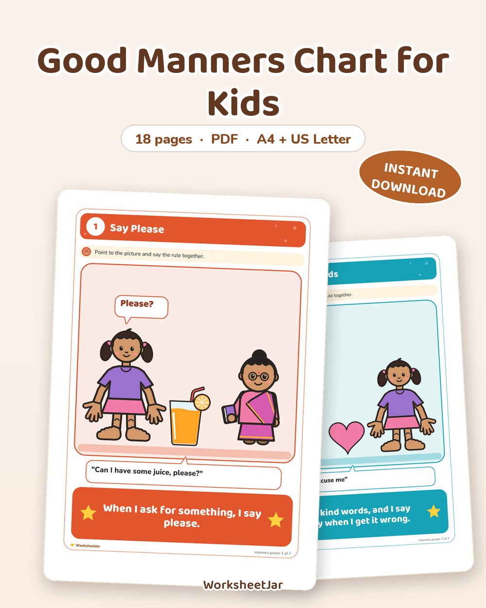 Good Manners Chart for Kids | 7 Printable Posters - printable behaviour & routine charts PDF, page preview