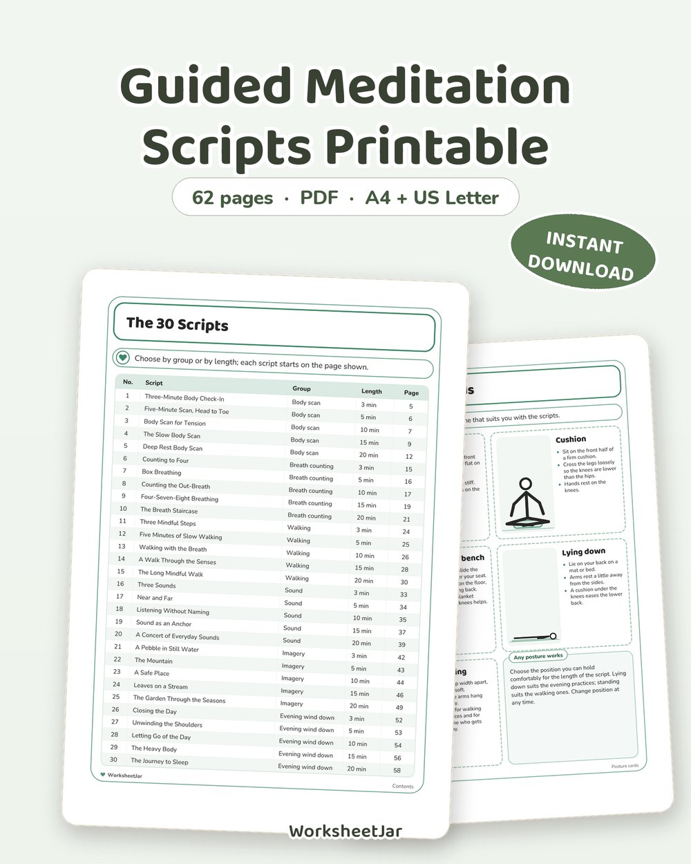Guided Meditation Scripts Printable | 30 Quiet Sessions - printable wellness & self-care PDF, page preview