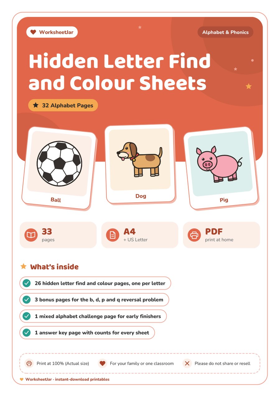 Hidden Letter Find and Colour Sheets - cover