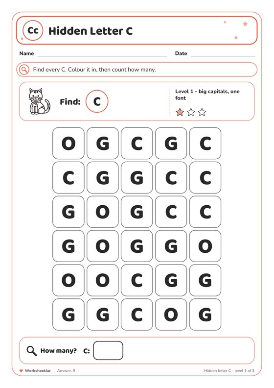 Hidden Letter Find and Colour Sheets - inside page 3