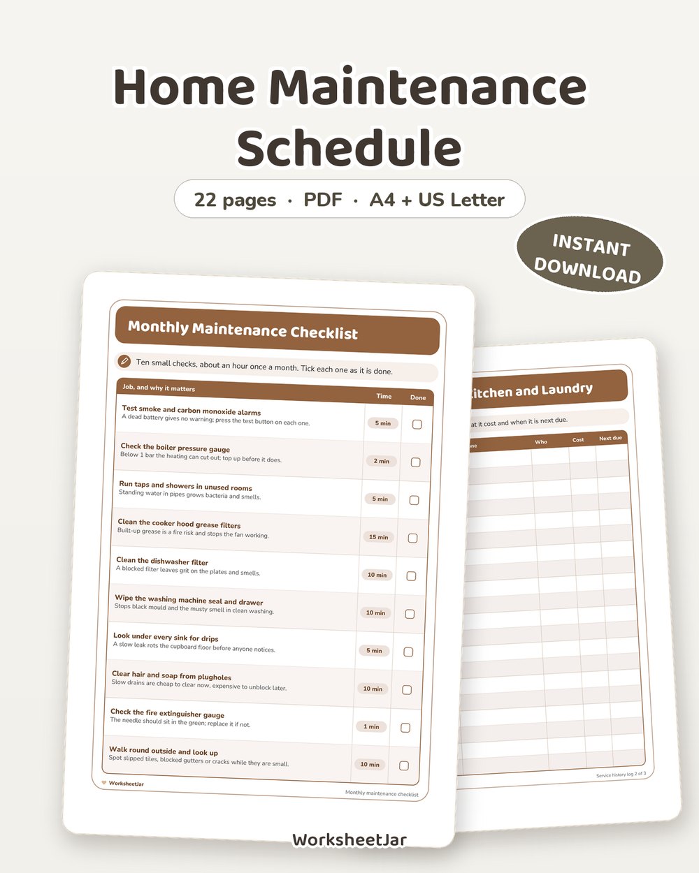 Home Maintenance Schedule | Monthly, Seasonal and Annual - printable home & lifestyle PDF, page preview