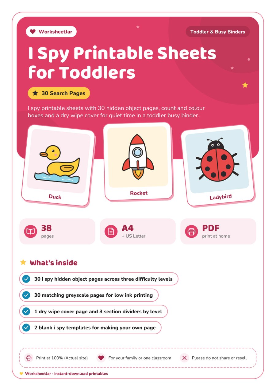 I Spy Printable Sheets for Toddlers - cover