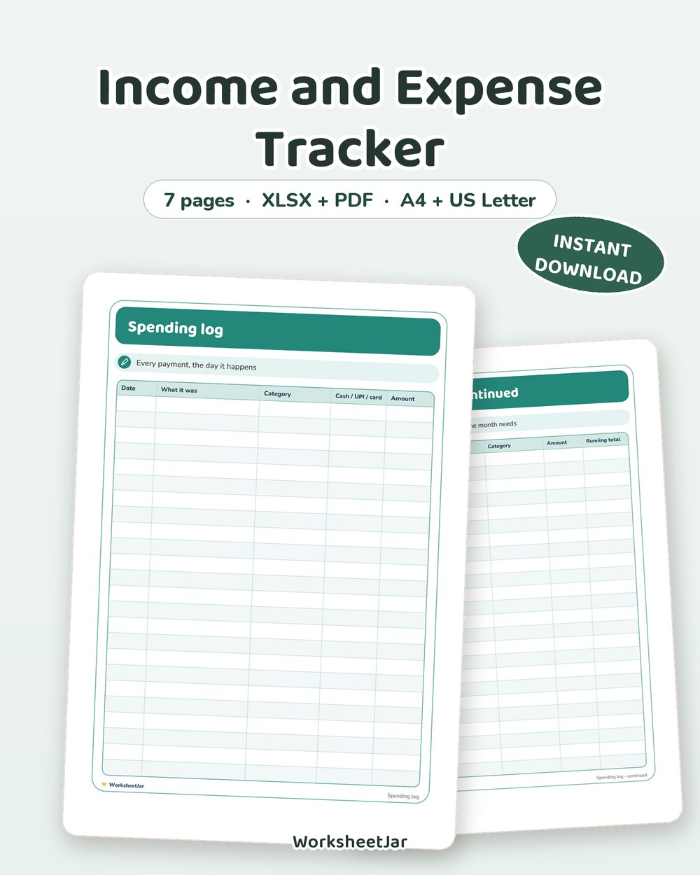 Income and Expense Tracker | Excel Sheet and Printable Pages - printable money & productivity PDF, page preview