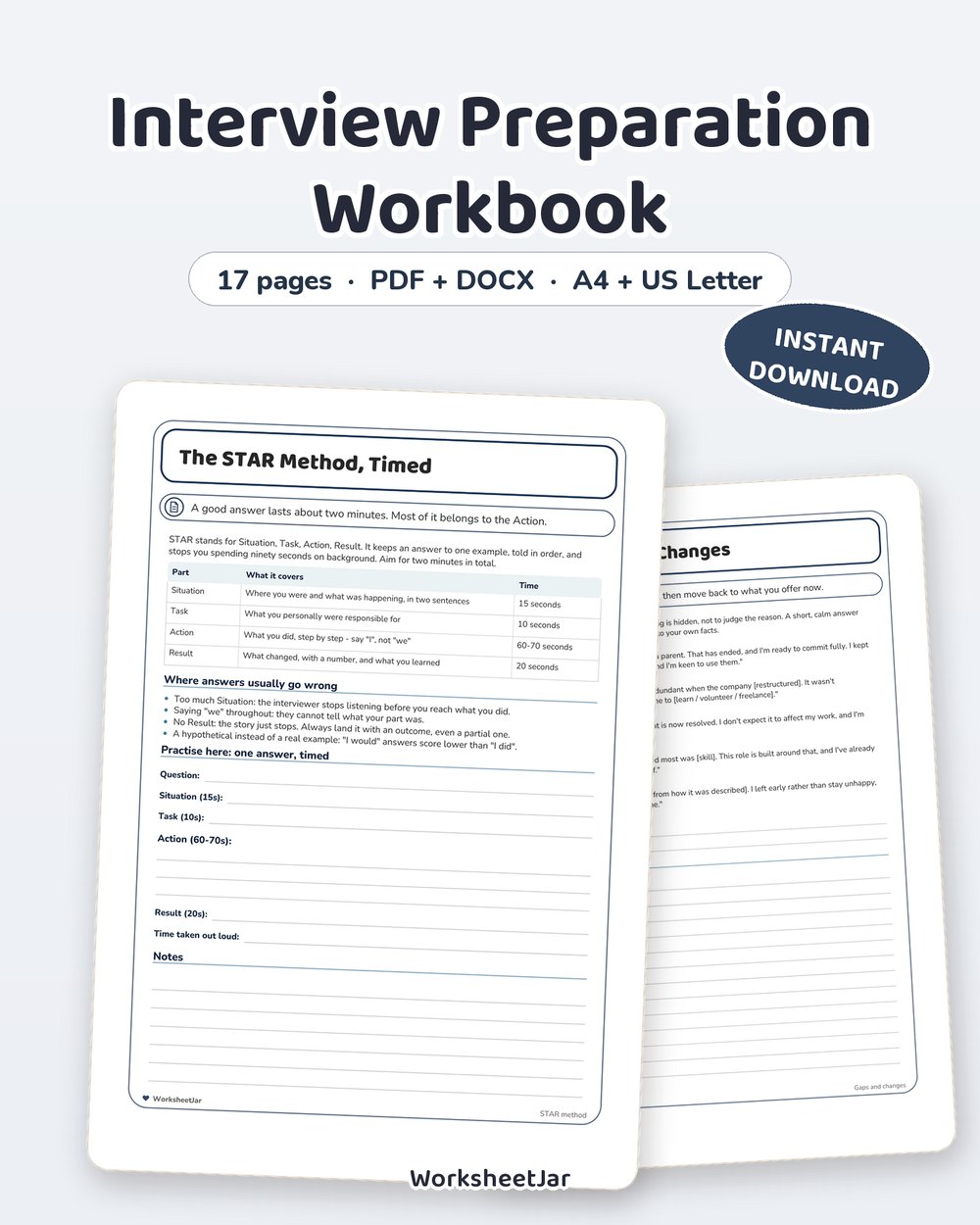 Interview Preparation Workbook | 60 Questions and Scripts - printable career & business templates PDF, page preview