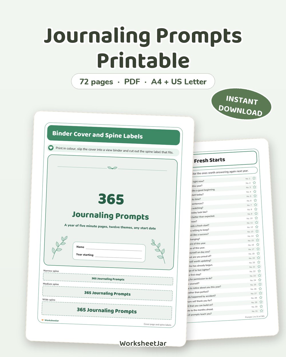 Journaling Prompts Printable | 365 Daily Writing Prompts - printable wellness & self-care PDF, page preview
