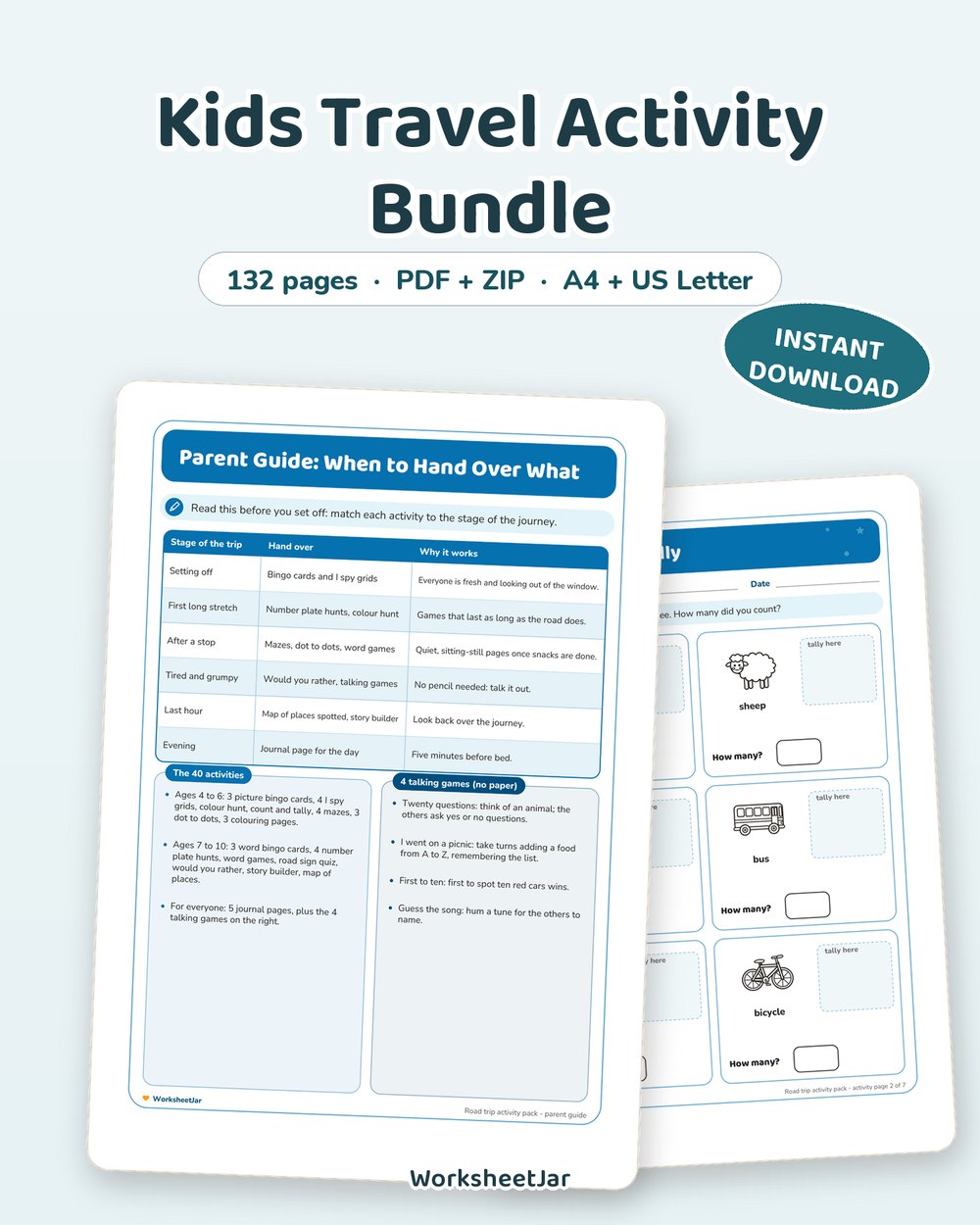 Kids Travel Activity Bundle | Road Trip Games and Passport - printable travel planners & guides PDF, page preview