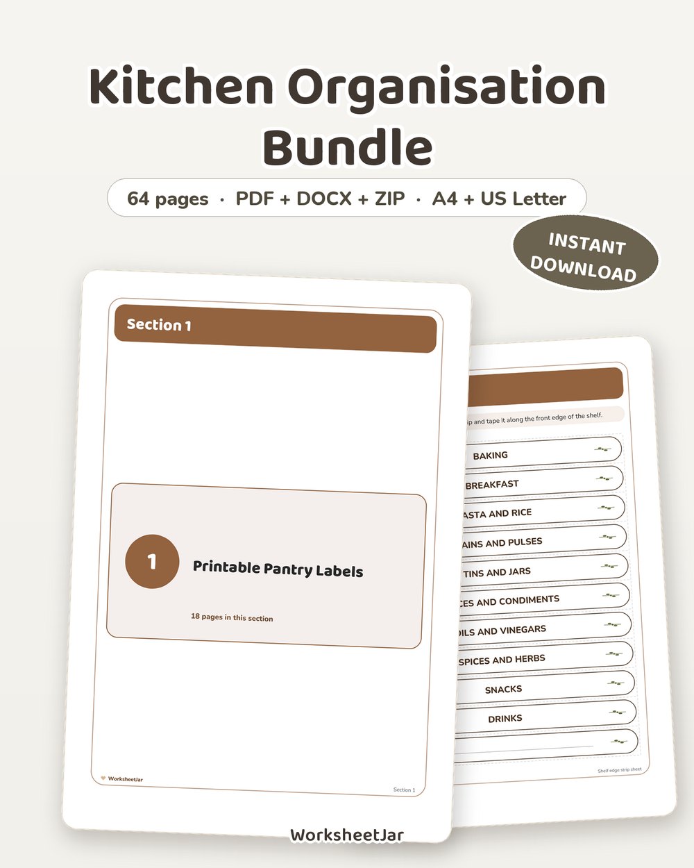 Kitchen Organisation Bundle | Labels, Recipe Cards and Lists - printable home & lifestyle PDF, page preview