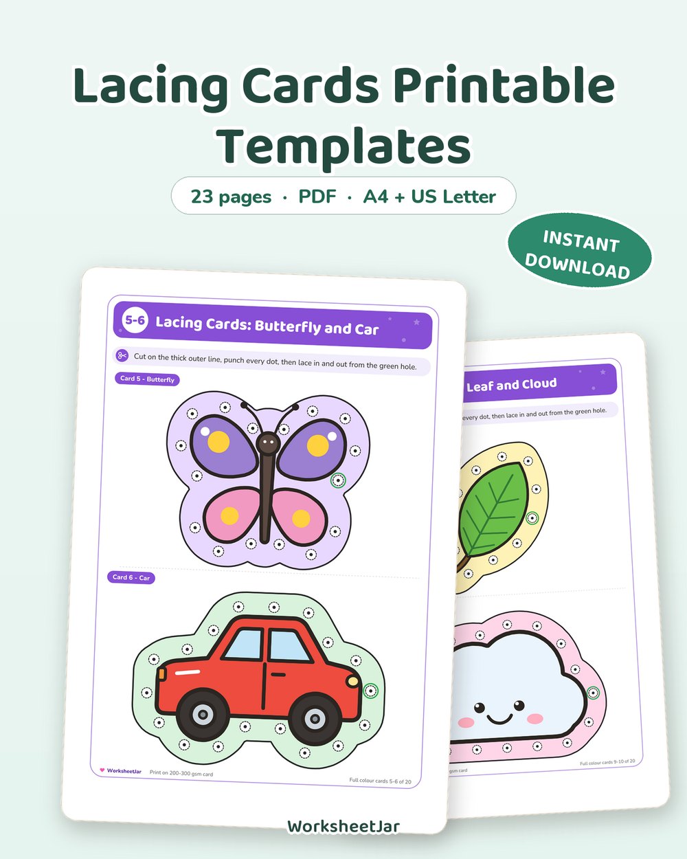 Lacing Cards Printable Templates | 20 Threading Cards - printable fine motor & activity PDF, page preview