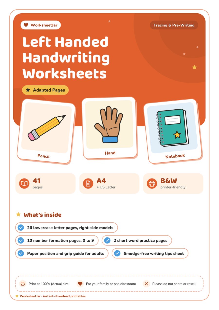 Left Handed Handwriting Worksheets - cover