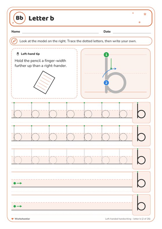 Left Handed Handwriting Worksheets - inside page 2