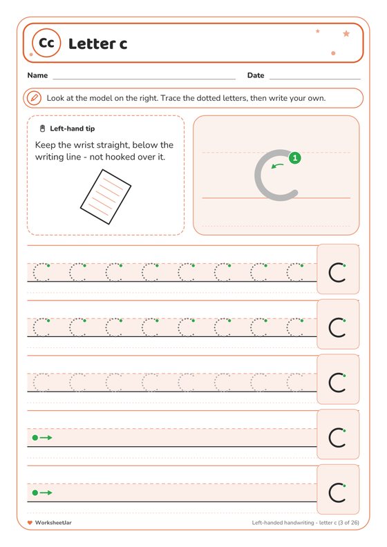 Left Handed Handwriting Worksheets - inside page 3