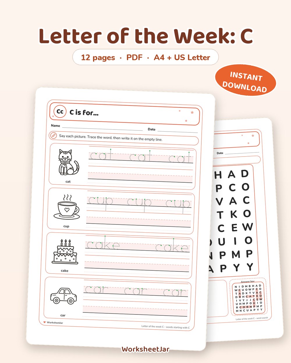Letter of the Week: C | 12 Page Printable Pack - printable alphabet & phonics PDF, page preview