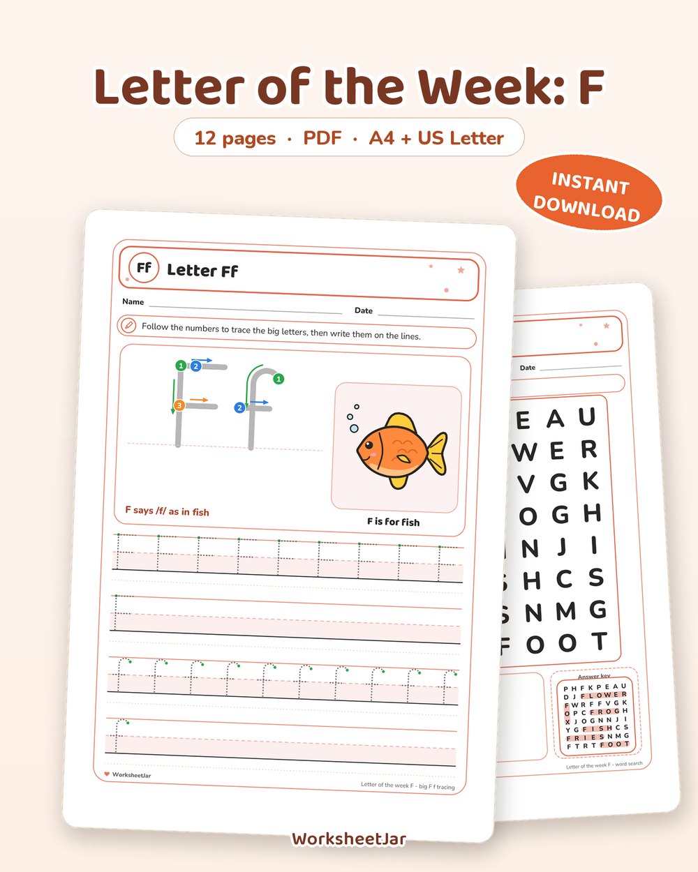 Letter of the Week: F | 12 Page Printable Pack - printable alphabet & phonics PDF, page preview