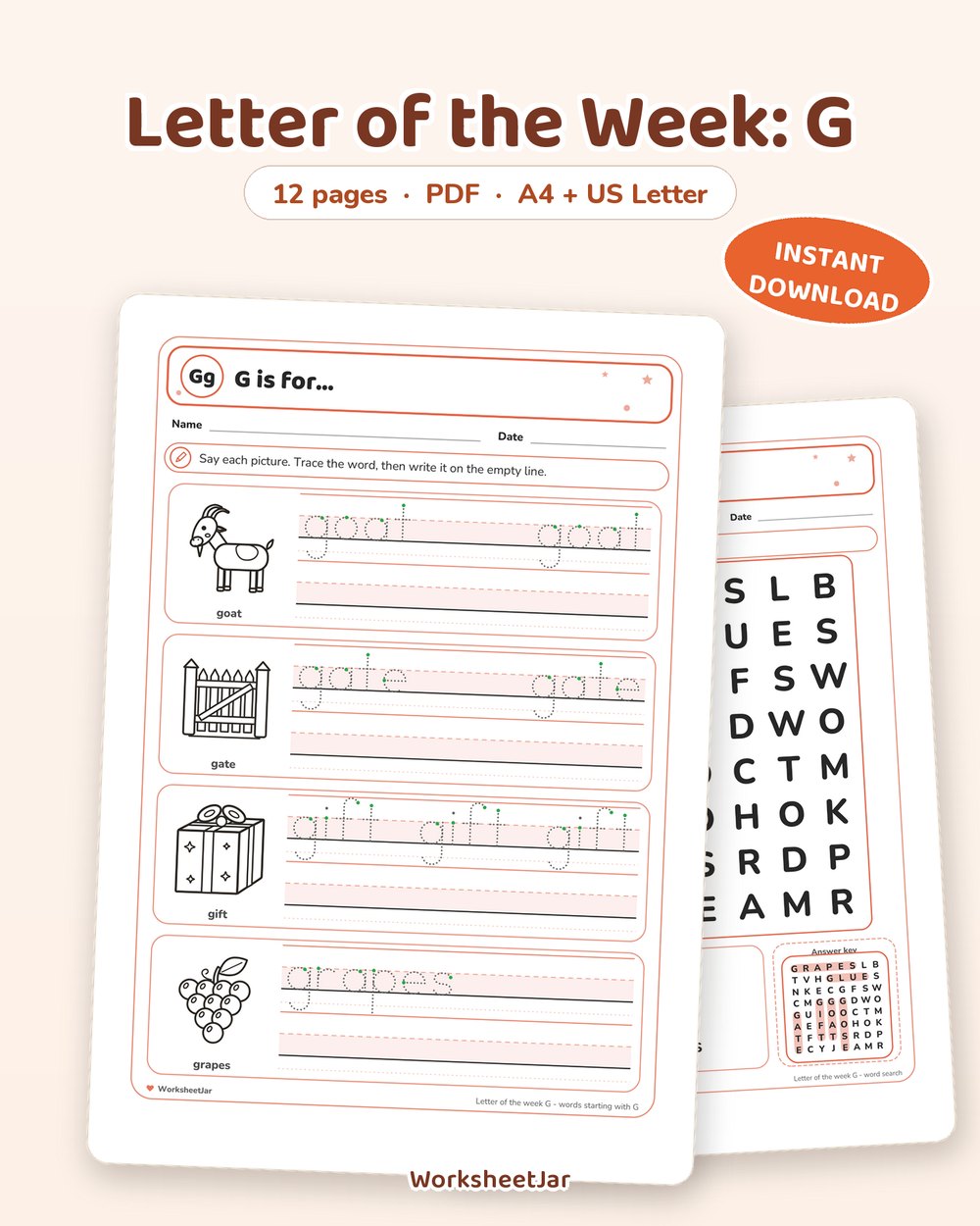 Letter of the Week: G | 12 Page Printable Pack - printable alphabet & phonics PDF, page preview