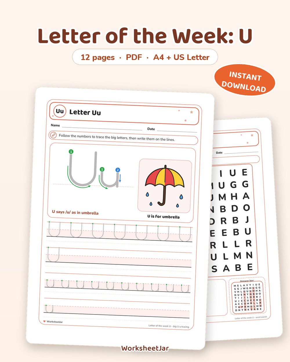 Letter of the Week: U | 12 Page Printable Pack - printable alphabet & phonics PDF, page preview