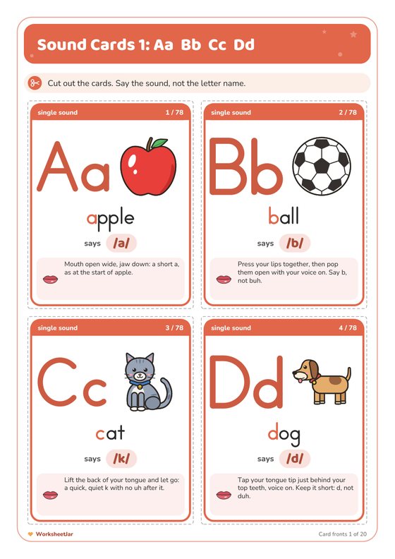 Letter Sound Flashcards A to Z - inside page 1