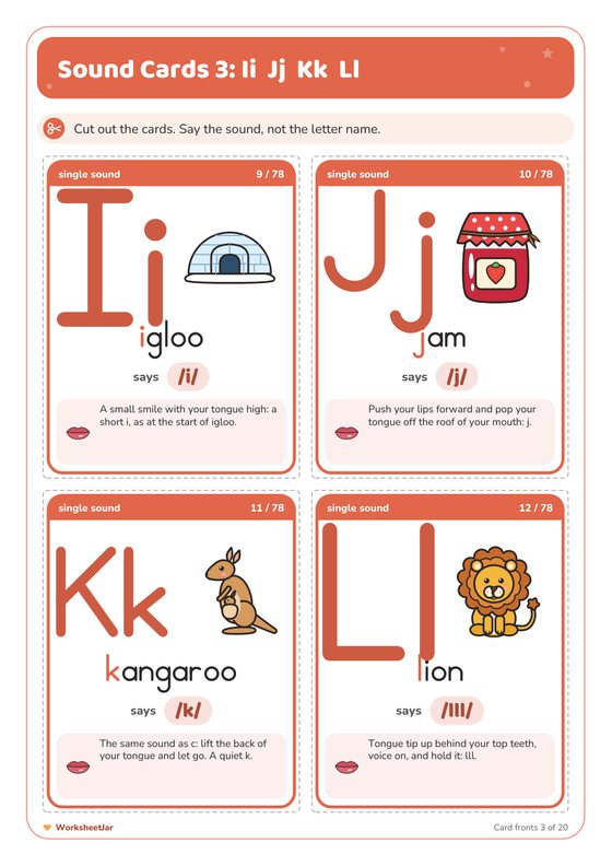 Letter Sound Flashcards A to Z - inside page 3