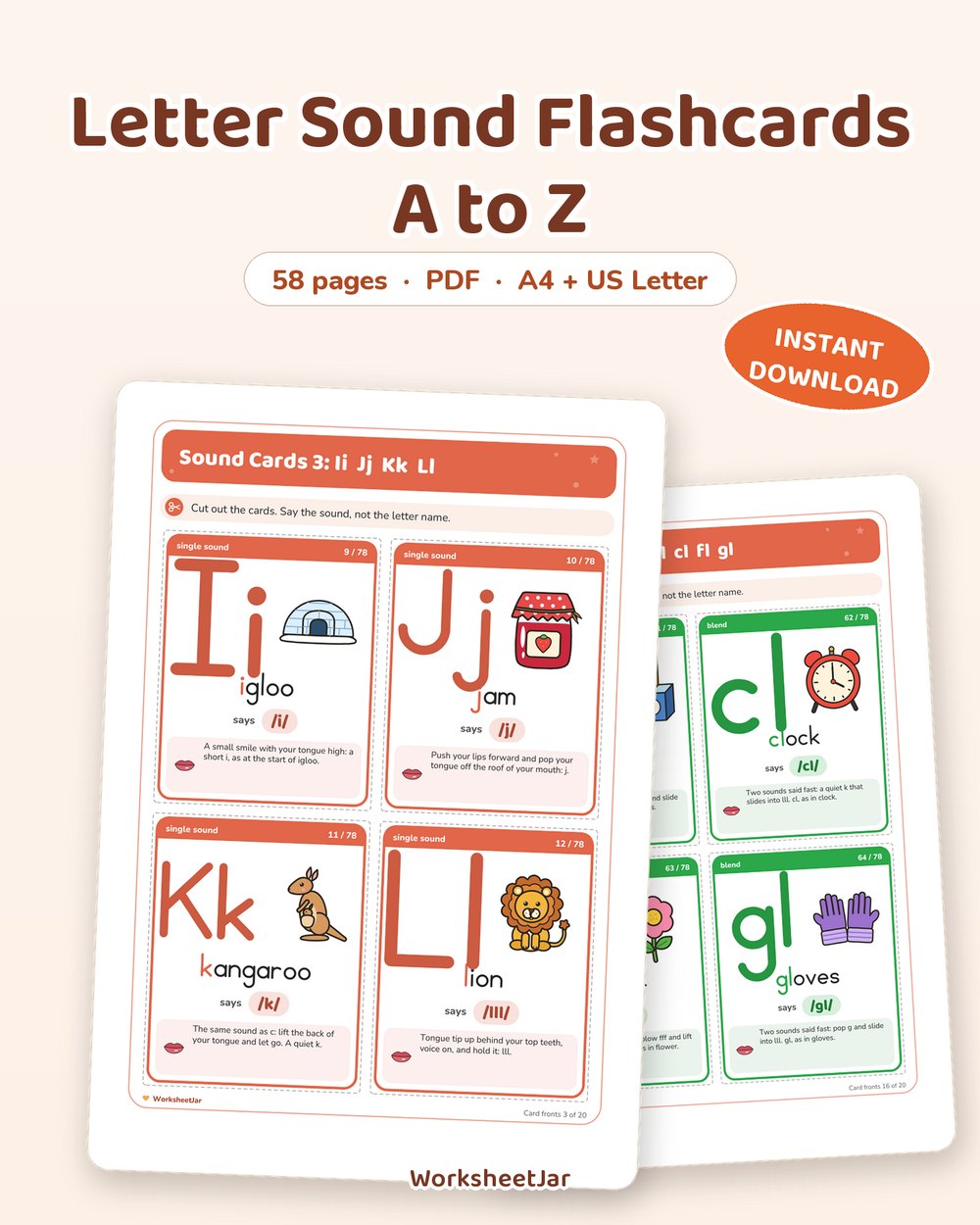 Letter Sound Flashcards A to Z | 78 Phonics Cards - printable alphabet & phonics PDF, page preview