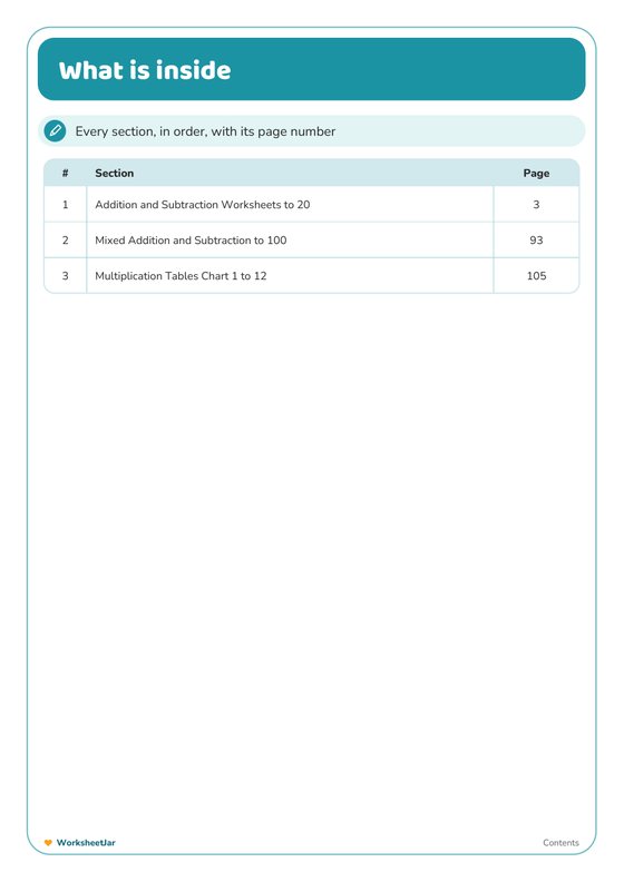Maths Worksheets Bundle - inside page 1