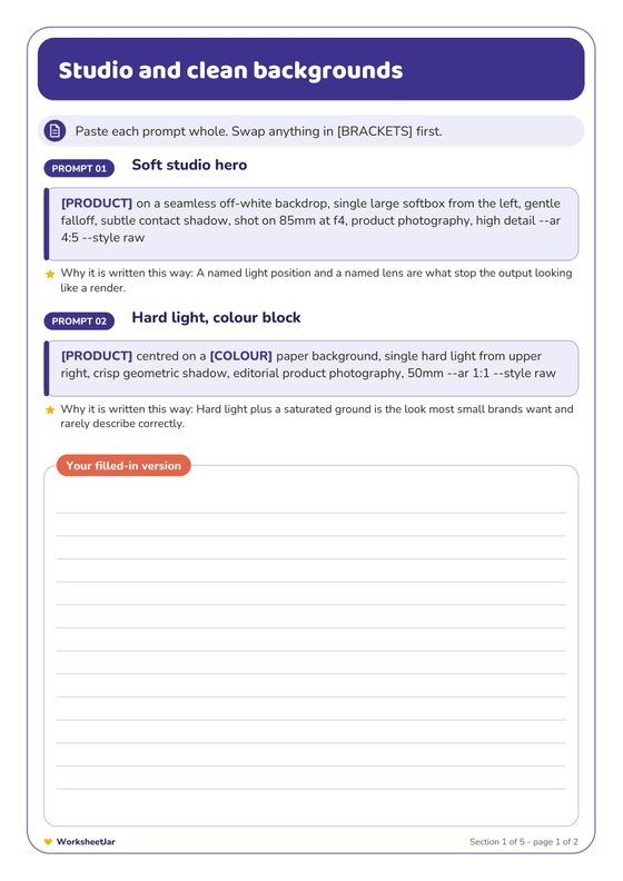 Midjourney Prompt Pack: Product Photos - inside page 2
