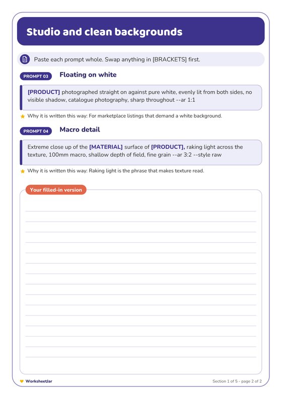 Midjourney Prompt Pack: Product Photos - inside page 3