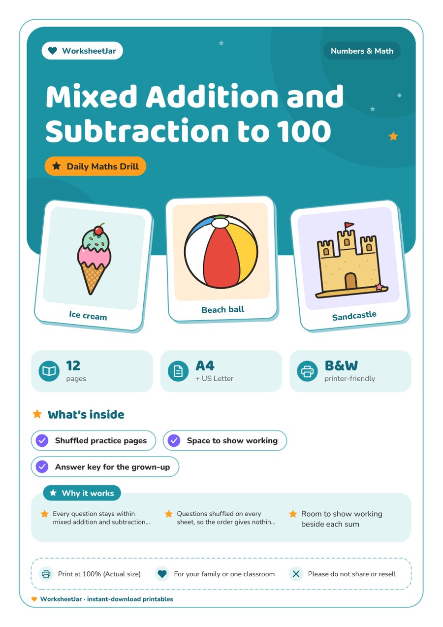 Mixed Addition and Subtraction to 100 - cover