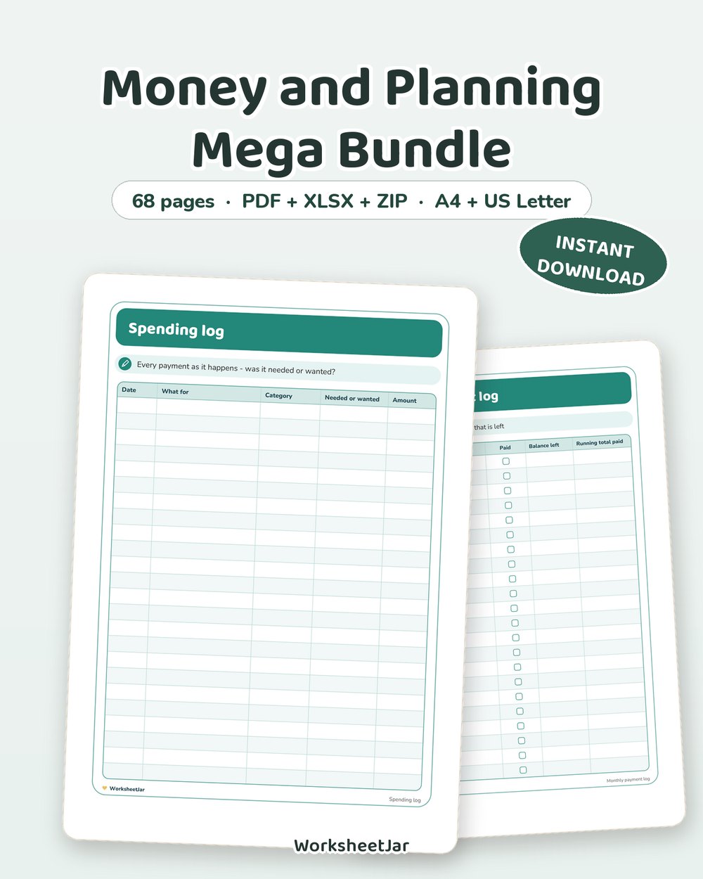 Money and Planning Mega Bundle | 68 Pages, 9 Packs - printable money & productivity PDF, page preview