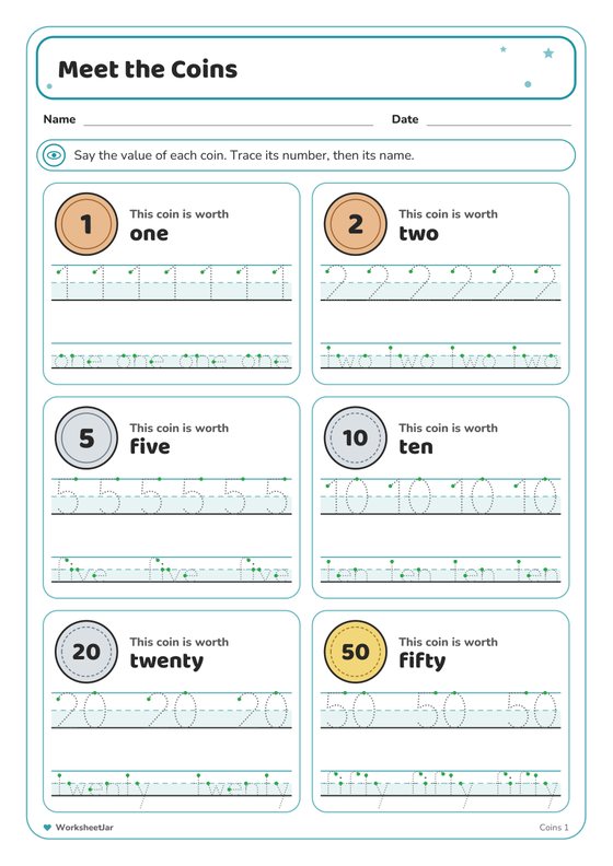 Money Worksheets - inside page 1