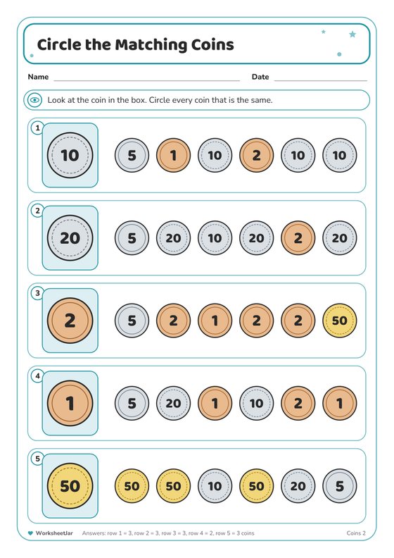 Money Worksheets - inside page 2