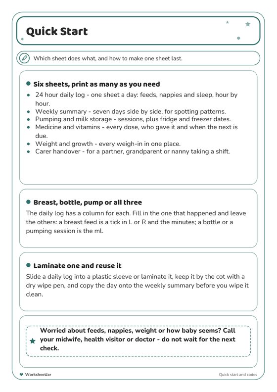 Newborn Feeding and Sleep Tracker - inside page 1