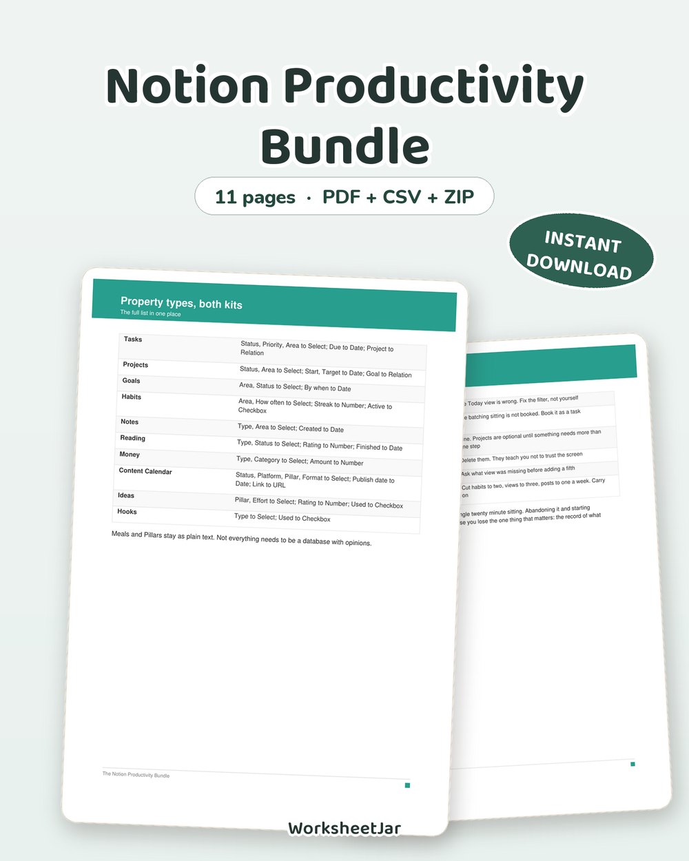 Notion Productivity Bundle | Both Kits, 12 Databases - printable money & productivity PDF, page preview