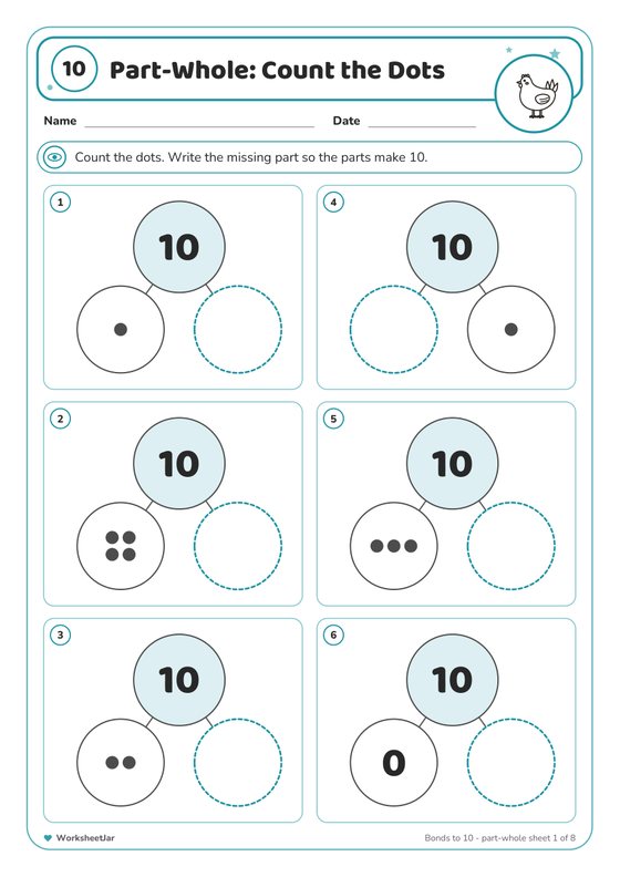Number Bonds to 10 and 20 Worksheets - inside page 1