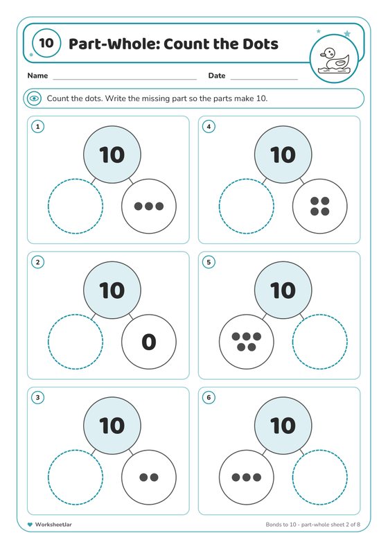 Number Bonds to 10 and 20 Worksheets - inside page 2