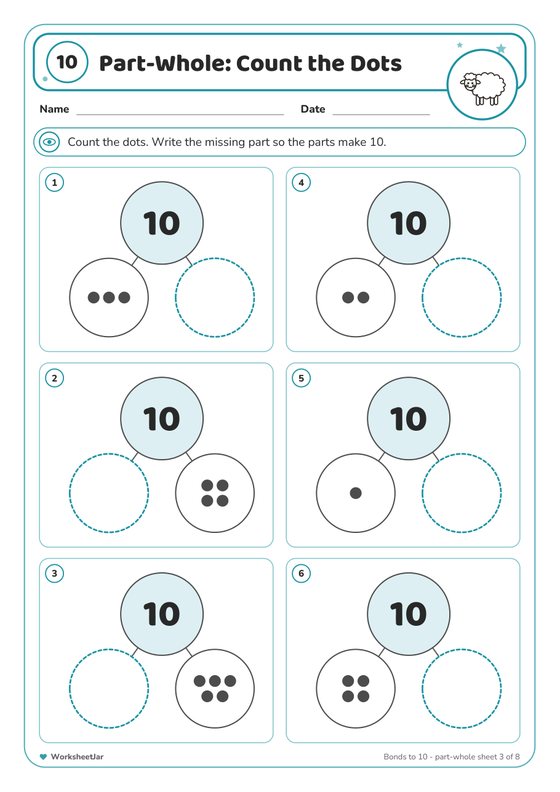 Number Bonds to 10 and 20 Worksheets - inside page 3