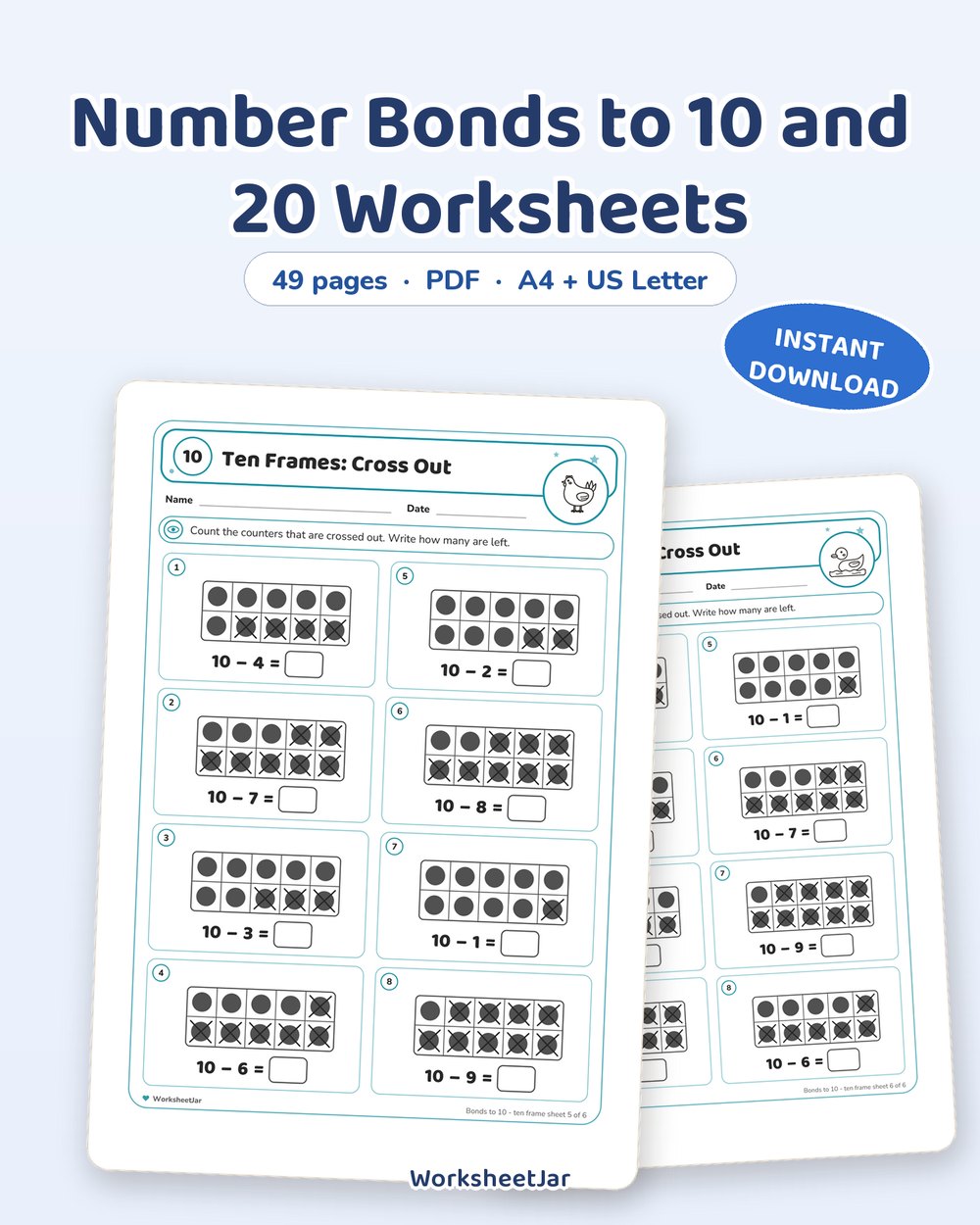 Number Bonds to 10 and 20 Worksheets | 49 Pages - printable numbers & math PDF, page preview