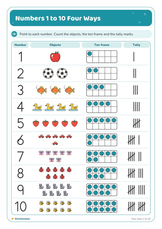 Number Matching 1 to 20 Worksheets - inside page 1