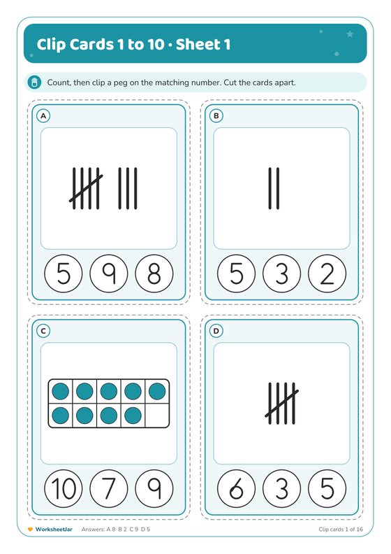 Number Matching 1 to 20 Worksheets - inside page 2