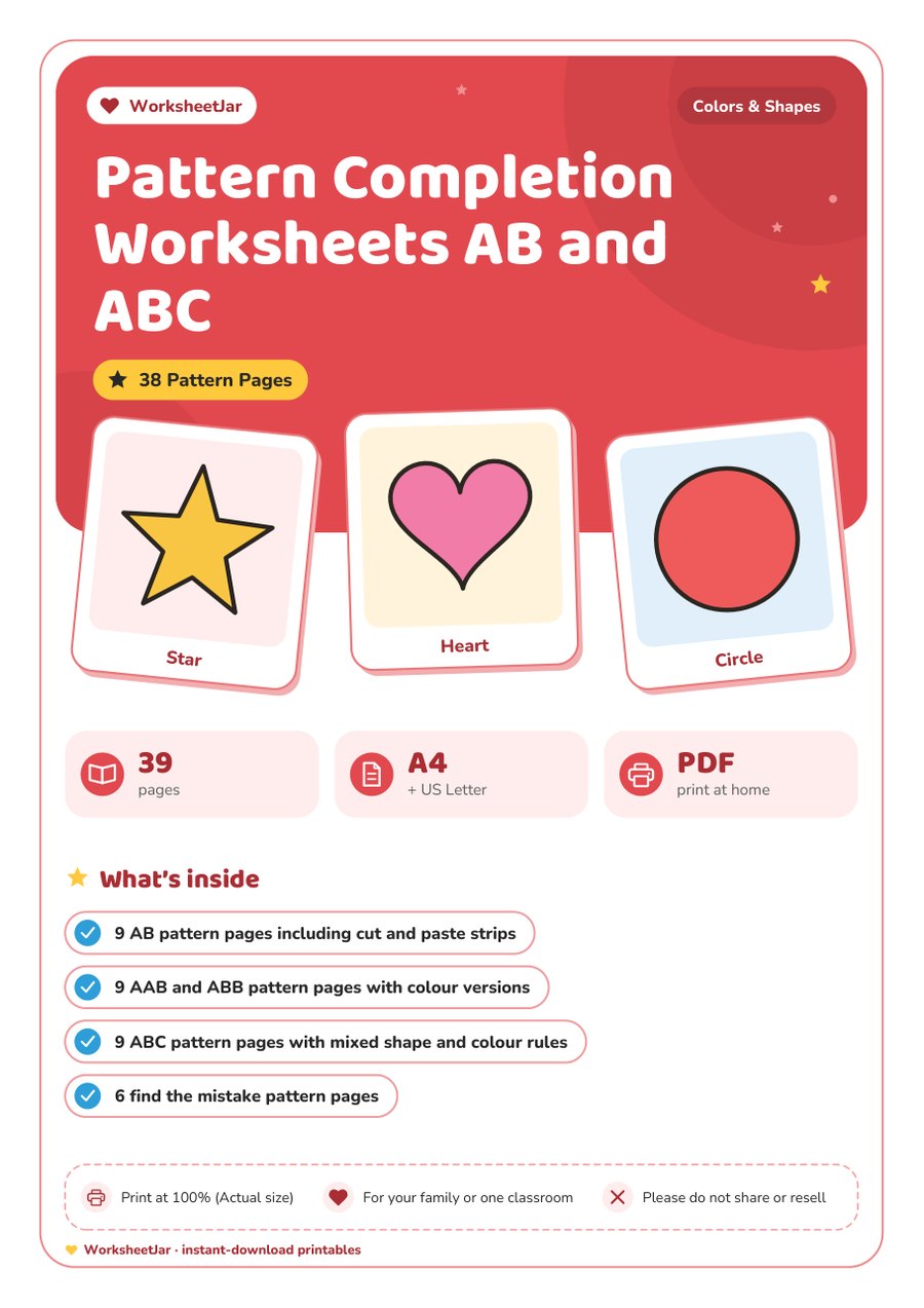 Pattern Completion Worksheets AB and ABC - cover
