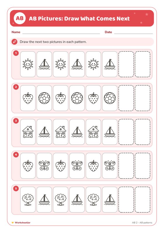 Pattern Completion Worksheets AB and ABC - inside page 2